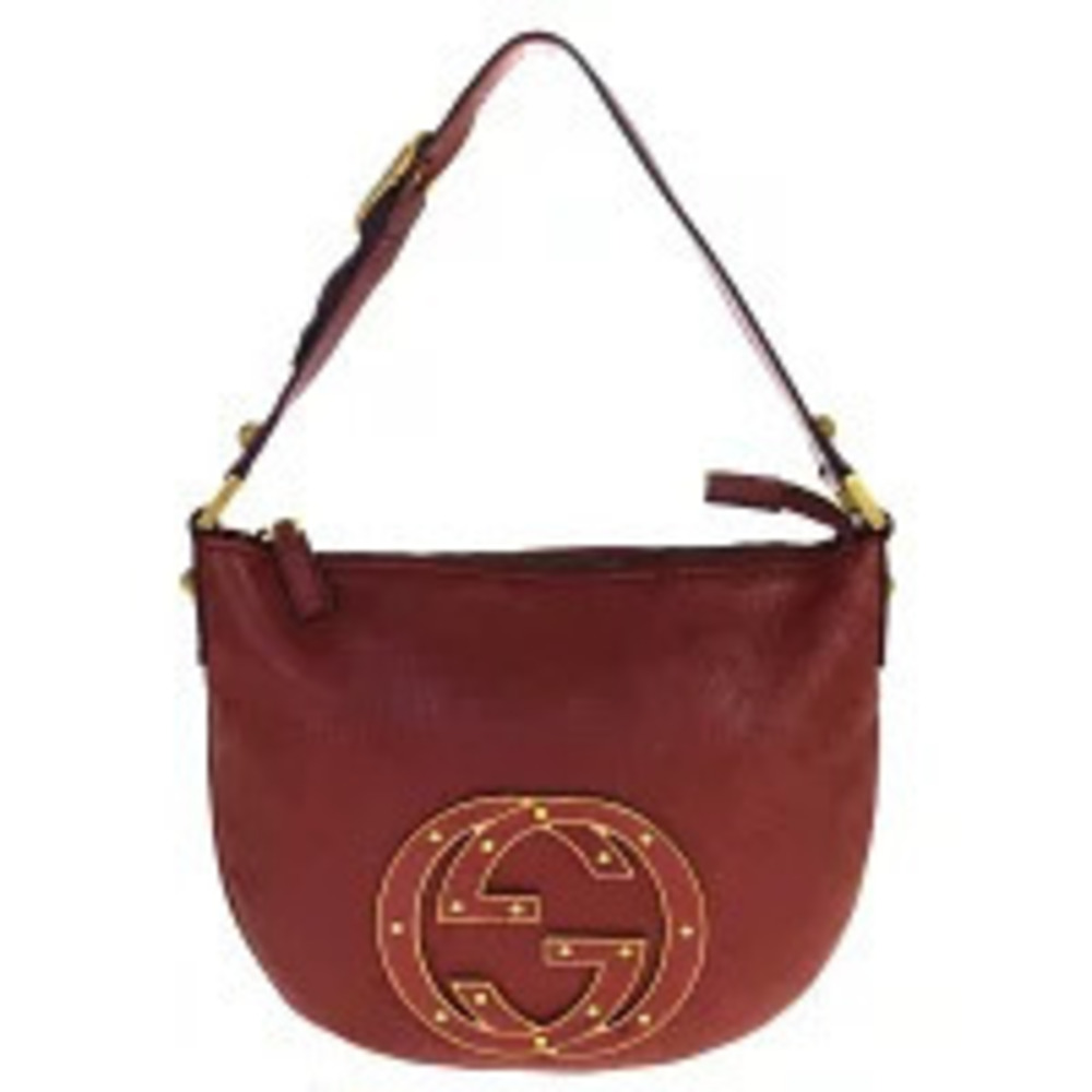 Gucci Interlocking Studded Leather Shoulder Bag Red